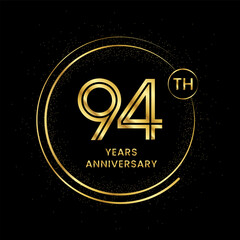94 years anniversary with golden circle glitter and double circle line vector template