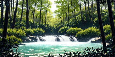 Serene Waterfall in a Forest Clearing