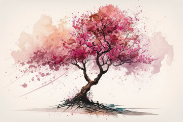 Fototapeta na wymiar Japanese sakura tree, watercolor illustration made with Generative AI.