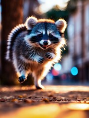 Raccoon Running on a City Street