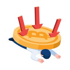 Isometric Businessman Under Bitcoin Crisis