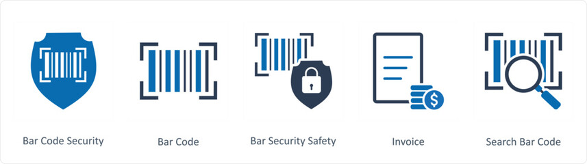 A set of 5 Business icons as bar code security, bar code, bar code safety