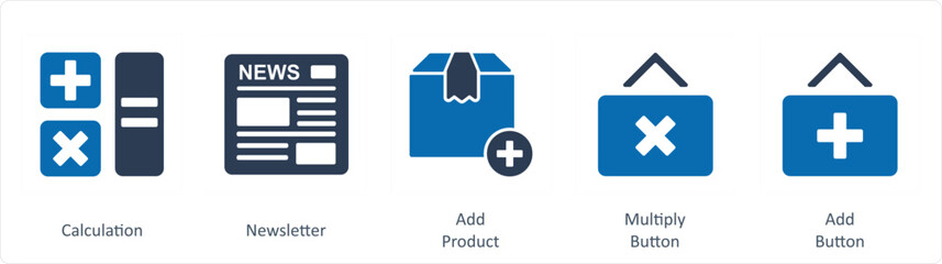 Fototapeta premium A set of 5 Business icons as calculation, newsletter, add product
