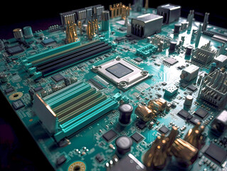 Close-up of electronic circuit board. Technology and science background., Generative AI illustration