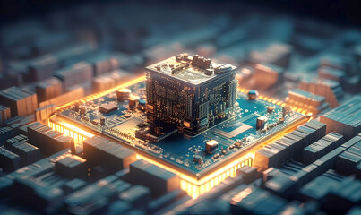 Obraz premium Close-up of electronic circuit board. Technology and science background., Generative AI illustration