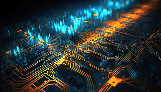 Close-up of electronic circuit board. Technology and science background., Generative AI illustration