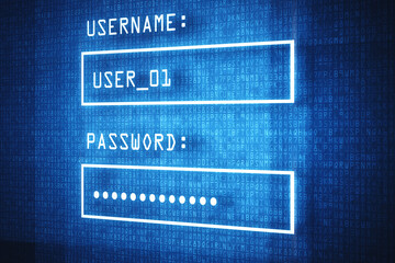 Cybersecurity, password or login information on a screen for access to an online technology...