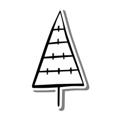 Triangular Christmas Tree on white silhouette and gray shadow. Vector illustration for decoration or any design.