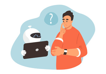 vector illustration in a flat style on the topic of using neural networks, bots.