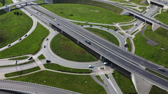 Large crossroad on few levels and rondo in Wroclaw, Poland. Connecting roads between few major cities in Poland.