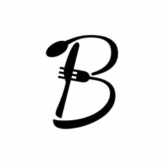 Letter B logo design with spoon, fork and knife. The logo can be used for the identity of cafes, restaurants, chefs and decorations.