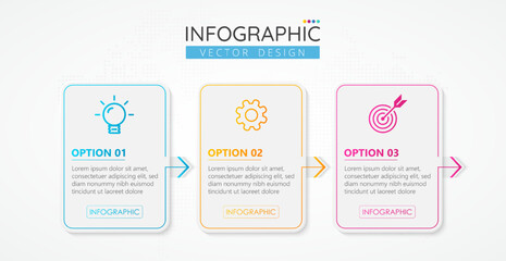 Infographic design square template with icons and 3 options or steps. Abstract elements of graph, diagram, parts or processes. Vector template for presentation.