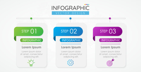 Business infographic design template with icons and 3 options, 
steps or processes. Can be used for process, presentations, layout, banner,info graph. Vector template for presentation.