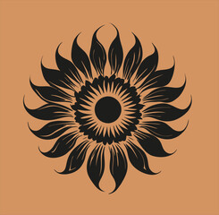Beautiful abstract floral Silhouette design. Sunflower vector illustration isolated in orange color