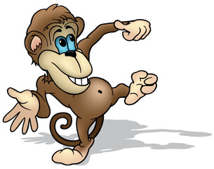 Funny Brown Monkey with Blue Eyes is Dancing