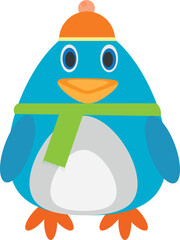 A penguin in a cap and a scarf