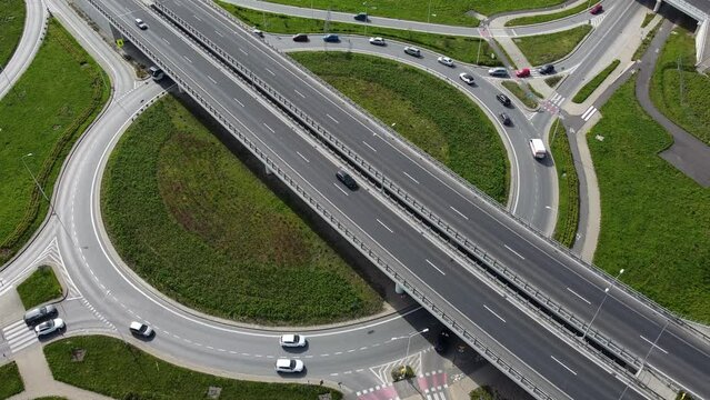 Large crossroad on few levels and rondo in Wroclaw, Poland. Connecting roads between few major cities in Poland.