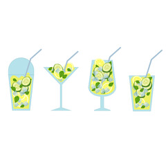Set of Refreshing Lemon, Cucumber, and Mint Cocktail: The Perfect Summer Drinks