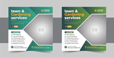 Modern Lawn care and Gardening service social media post template design, Gardening and Landscaping service social media post design layout