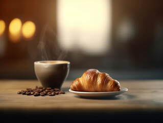 Rainy Morning Indulgence: A Warm Cup of Coffee and Fresh Croissant