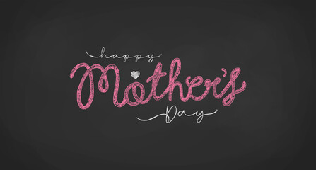 Mother's Day Simple Hatch Chalk Style Calligraphy Hand Drawn Lettering With Love Heart Ornaments