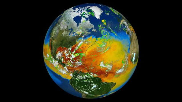 Time lapse animation of hurricane season approaching to United States with color graphic representation of temperature . Elements of this image furnished by NASA