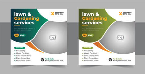 Fototapeta na wymiar Lawn care and Gardening service social media post template design layout
