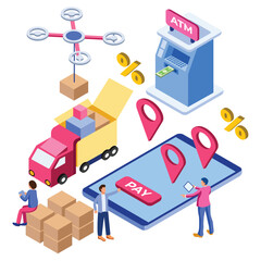 Modern Isometric Delivery System Tracking Illustration, Web Banners, Suitable for Diagrams, Infographics, Book Illustration, Game Asset, And Other Graphic Related Assets