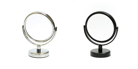 Black and silver mirrors on a white background