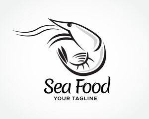 line art prawn shrimp sea food logo icon symbol design template illustration inspiration
