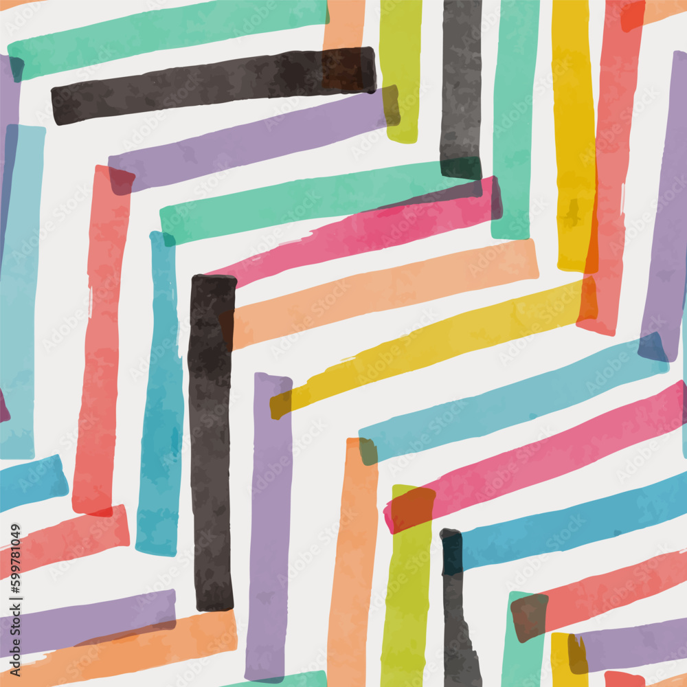 Poster Seamless abstract hand drawn pattern with colorful stripes