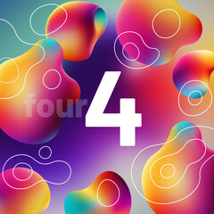 set of white numbers, multicolored shapes in the background, 3d rendering, four