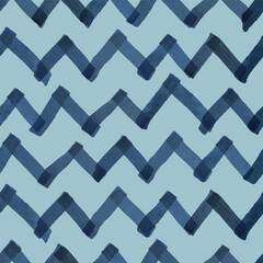 Seamless modern hand drawn pattern with blue zig zag