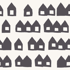Seamless cute pattern with hand drawn houses - 599781033
