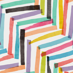 Seamless abstract hand drawn pattern with colorful stripes
