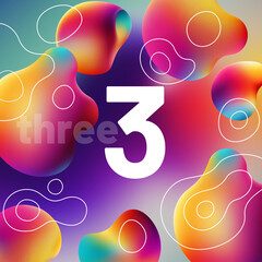 set of white numbers, multicolored shapes in the background, 3d rendering