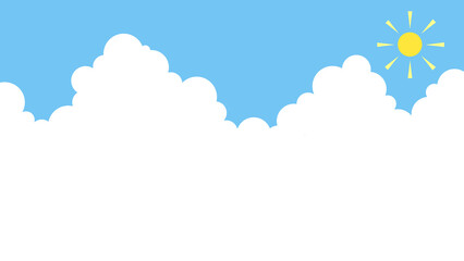 入道雲と太陽と青空のシンプルなイラスト背景素材
