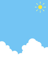 入道雲と太陽と青空のシンプルなイラスト背景素材
