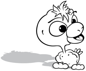 Drawing of a Cute Chicken with a Big Head Turned to the Side