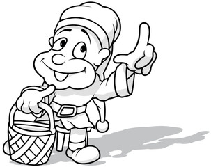 Drawing of a Dwarf Holding a Wicker Basket