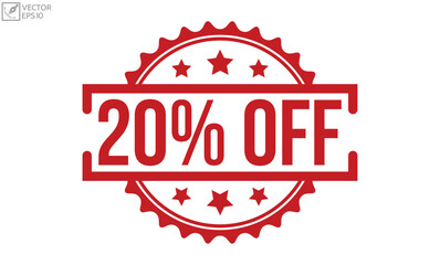 20% Off red rubber stamp on white background. 20% Off Rubber Stamp.