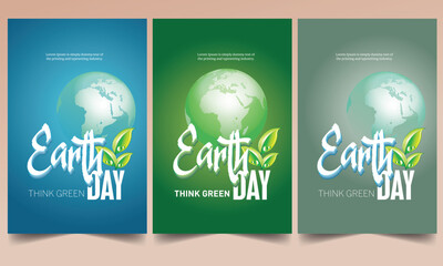 Earth day poster. with planets and green leaves