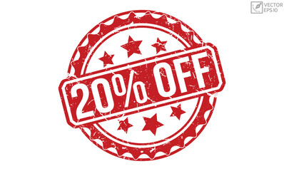 20% Off grunge rubber stamp on white background. 20% Off Rubber Stamp.