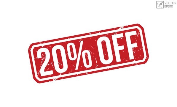 20% Off rubber stamp on white background. 20% Off Rubber Stamp.