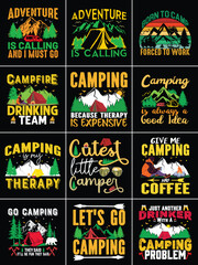 Vintage camping t-shirt design bundle. 