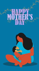 Happy Mother's Day celebration concept. Beautiful Carnation leaf line art poster banner design vector illustration.