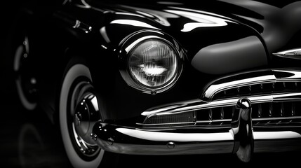 Old style black car front side. Generative AI