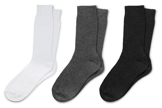 Set of white socks, gray, black, on white