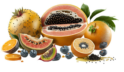 fruits isolated on transparent background. 3D render.