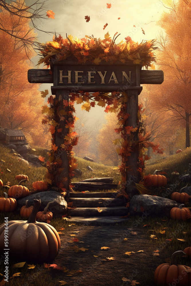 Poster a rustic wooden sign with an autumn message, such as 